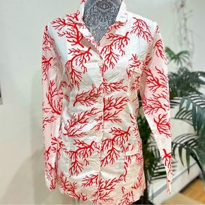 NWOT Victoria’s Secret White and Red Modal Long Pajama Top
